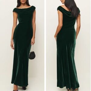 Reformation Elvie Velvet Maxi Dress - Forest Green Holiday Velvet Cocktail